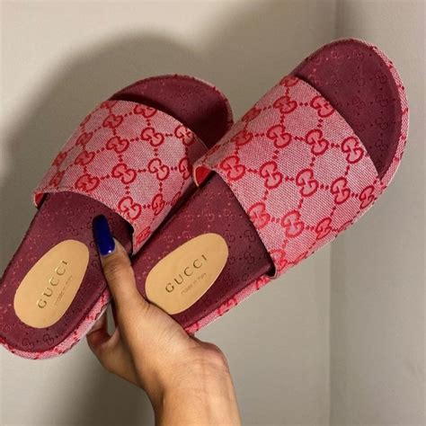 fuschia gucci slides|Gucci slide sandals.